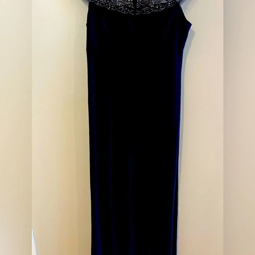 R & M RICHARDS Women's Illusion Beaded-Trim A-Line Gown size 8 - Picture 4 of 5